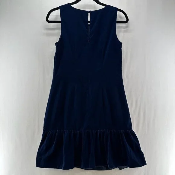 J.Crew Dress Size 0 Velvet Velour Ruffle Hem Drop Waist Shift Sleeveless Blue - Picture 2 of 12
